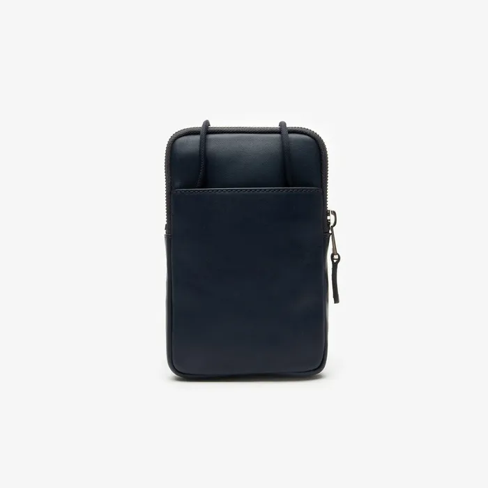 L1212 Neck Strap Leather Mini Flat Bag Dark Sapphire Mens Lacoste Small Leather Goods For Sale