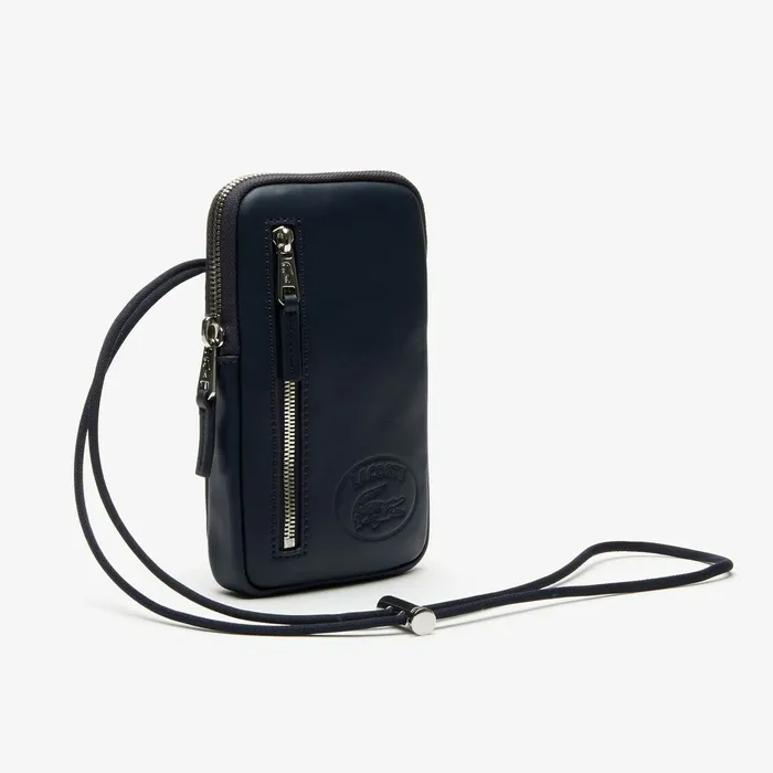 L1212 Neck Strap Leather Mini Flat Bag Dark Sapphire Mens Lacoste Small Leather Goods For Sale