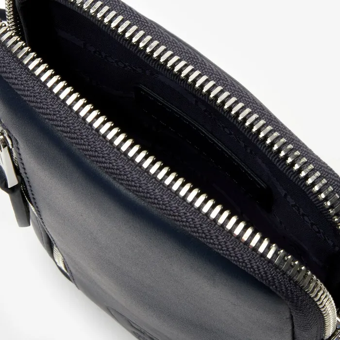 L1212 Neck Strap Leather Mini Flat Bag Dark Sapphire Mens Lacoste Small Leather Goods For Sale