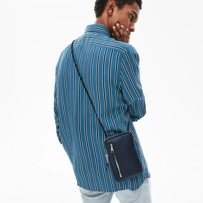 L1212 Neck Strap Leather Mini Flat Bag Dark Sapphire Mens Lacoste Small Leather Goods For Sale