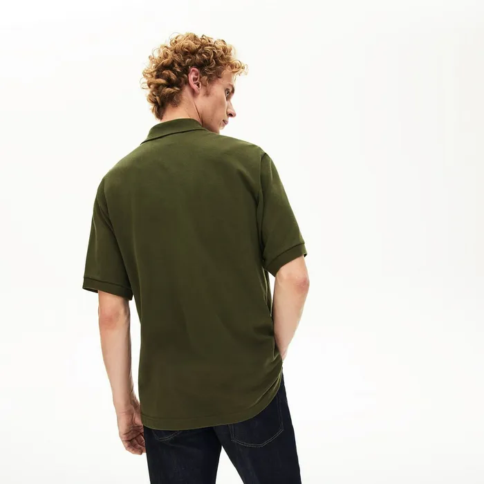 L1212 OffCenter Stripe Cotton Piqu Polo Khaki Green Mens Lacoste Polos Popular