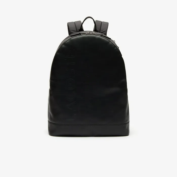 L1212 Signature Leather Zip Backpack Black Mens Lacoste Bags Popular
