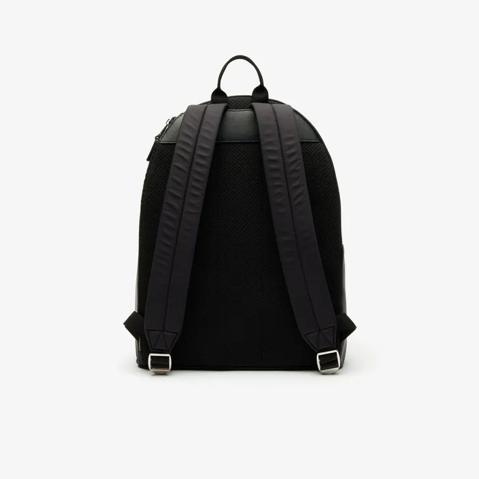 L1212 Signature Leather Zip Backpack Black Mens Lacoste Bags Popular