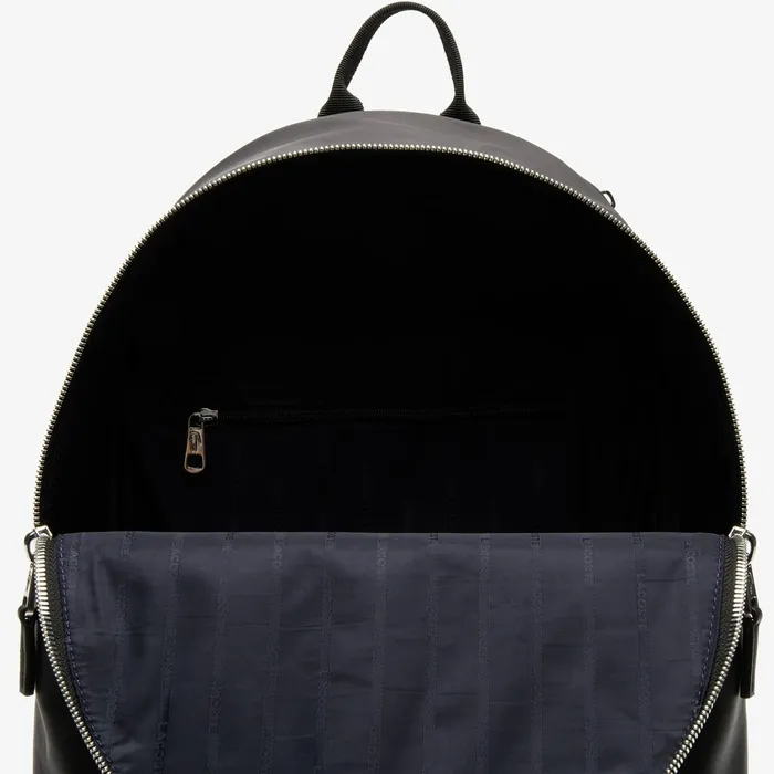 L1212 Signature Leather Zip Backpack Black Mens Lacoste Bags Popular