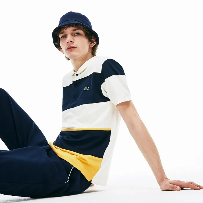 L1212 Technical Piqu Polo YellowNavy BlueWhite Mens Lacoste Polos Near Me