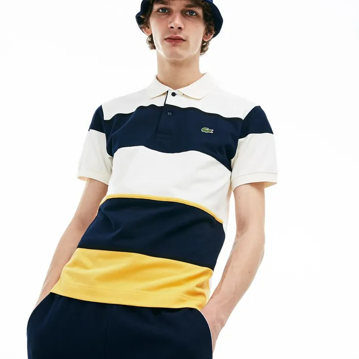 L1212 Technical Piqu Polo YellowNavy BlueWhite Mens Lacoste Polos Near Me