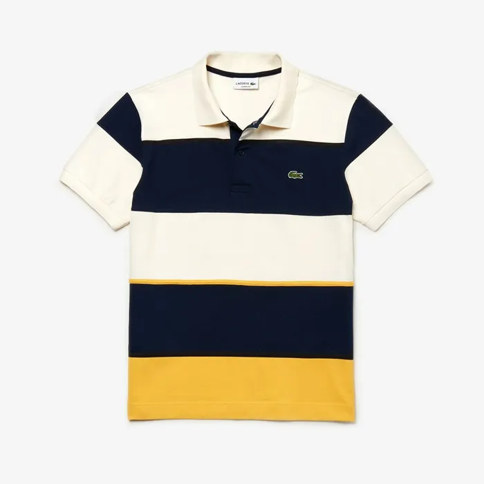 L1212 Technical Piqu Polo YellowNavy BlueWhite Mens Lacoste Polos Near Me