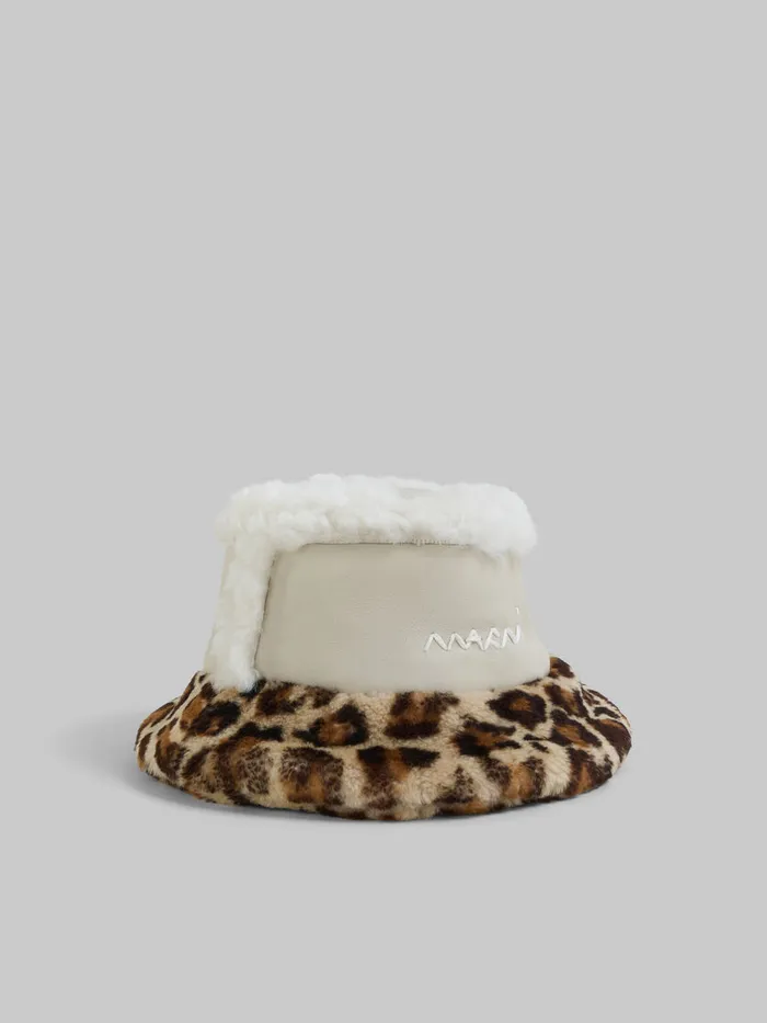 Leather And Shearling Bucket Hat Men Marni Hats