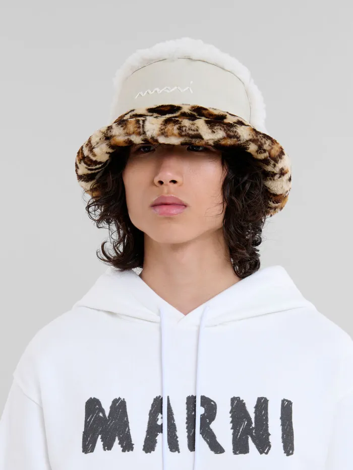 Leather And Shearling Bucket Hat Men Marni Hats