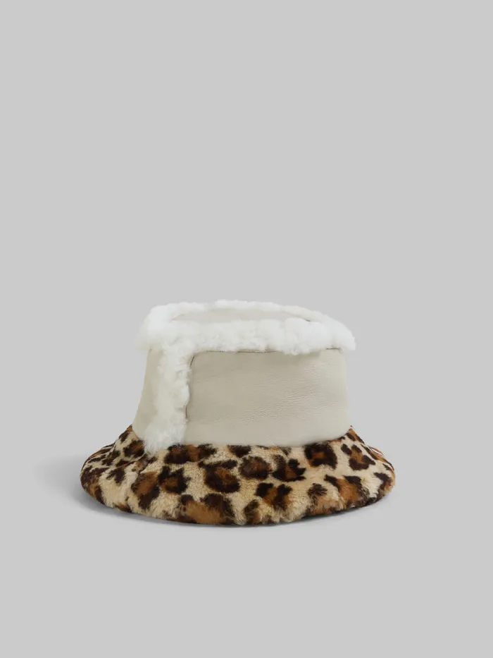 Leather And Shearling Bucket Hat Men Marni Hats