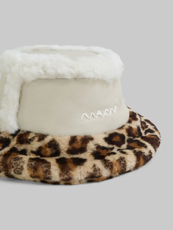 Leather And Shearling Bucket Hat Men Marni Hats
