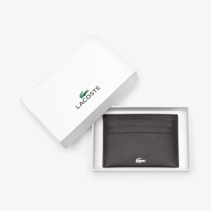 Leather Card Holder Dark Brown Mens Lacoste Small Leather Goods Gift for Friend