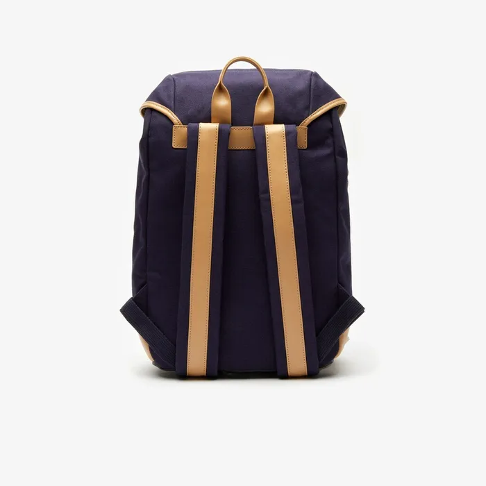 Leather Finishes Cotton Flap Backpack Peacoat Tan Mens Lacoste Bags Store