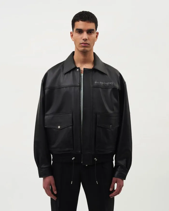 Leather Jacket Boxy Fit Black Men Filling Pieces Coats and Jackets
