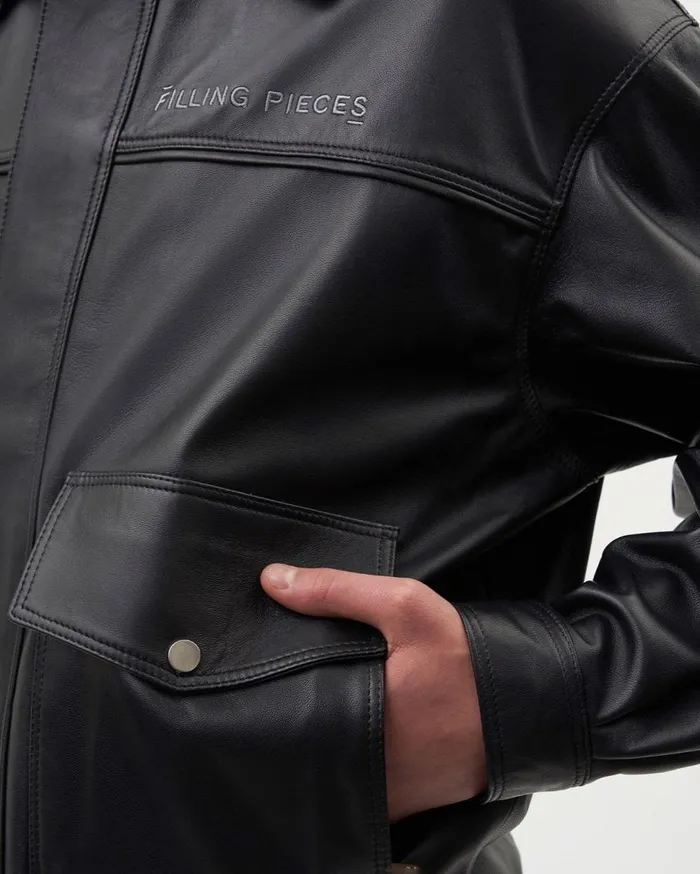 Leather Jacket Boxy Fit Black Men Filling Pieces Coats and Jackets