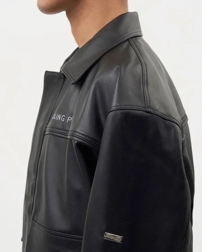 Leather Jacket Boxy Fit Black Men Filling Pieces Coats and Jackets