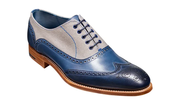 Lennon 8211 Navy Hand Painted Grey Canvas Mens Barker Shoes Brogues