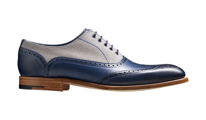 Lennon 8211 Navy Hand Painted Grey Canvas Mens Barker Shoes Brogues