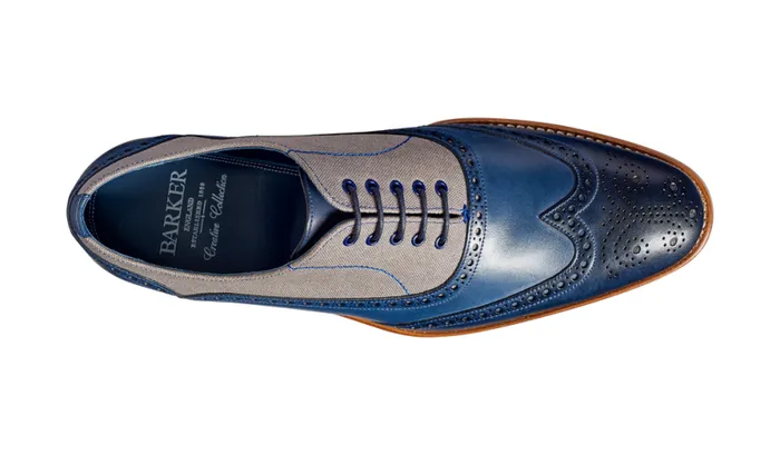 Lennon 8211 Navy Hand Painted Grey Canvas Mens Barker Shoes Brogues