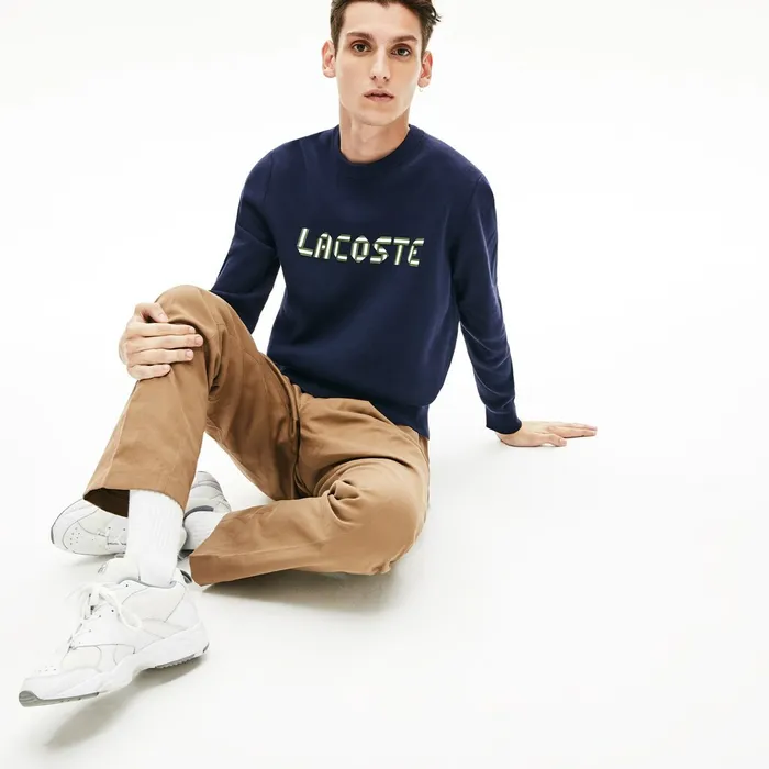 Lettering Print Cotton Heritage Sweater Navy BlueGreen Mens Lacoste Sweaters On Sale Lettering Print Cotton Heritage Sweater Navy BlueGreen Mens Lacoste Sweaters On Sale