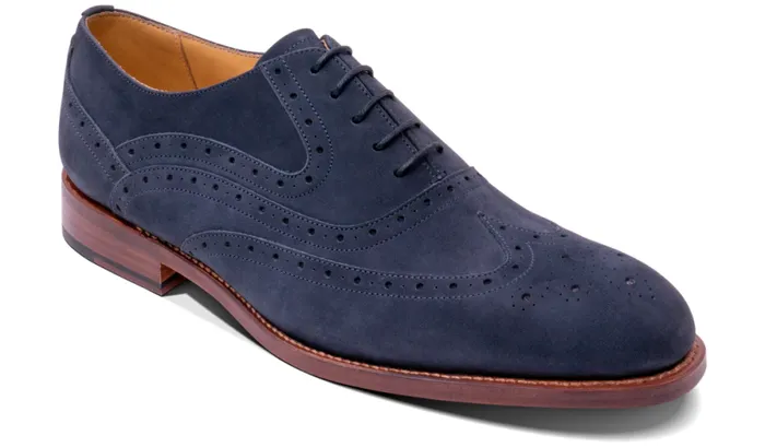 Liffey Navy Nubuck Mens Barker Shoes Brogues