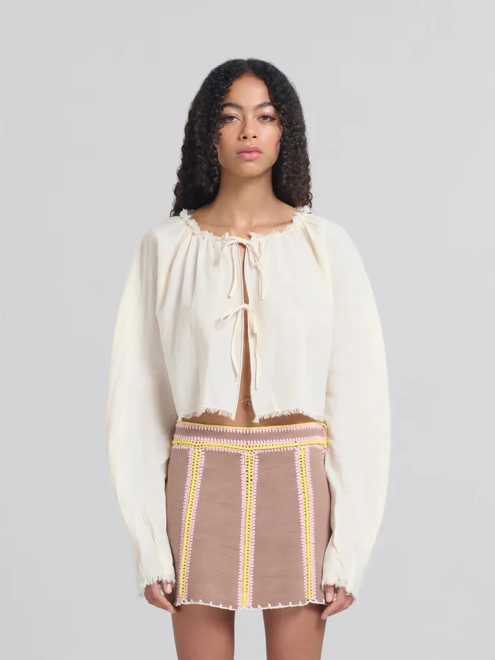 Light Beige Organic Cheesecloth Blouse With Ties Women Marni Tops and TShirts