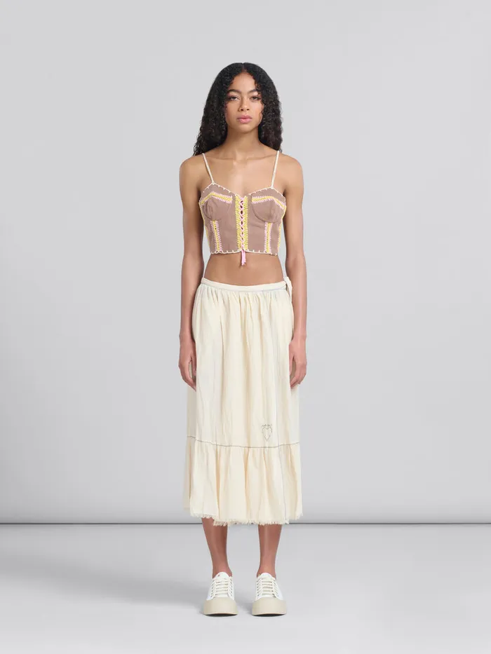 Light Beige Organic Cheesecloth Skirt With Flounce Women Marni Skirts