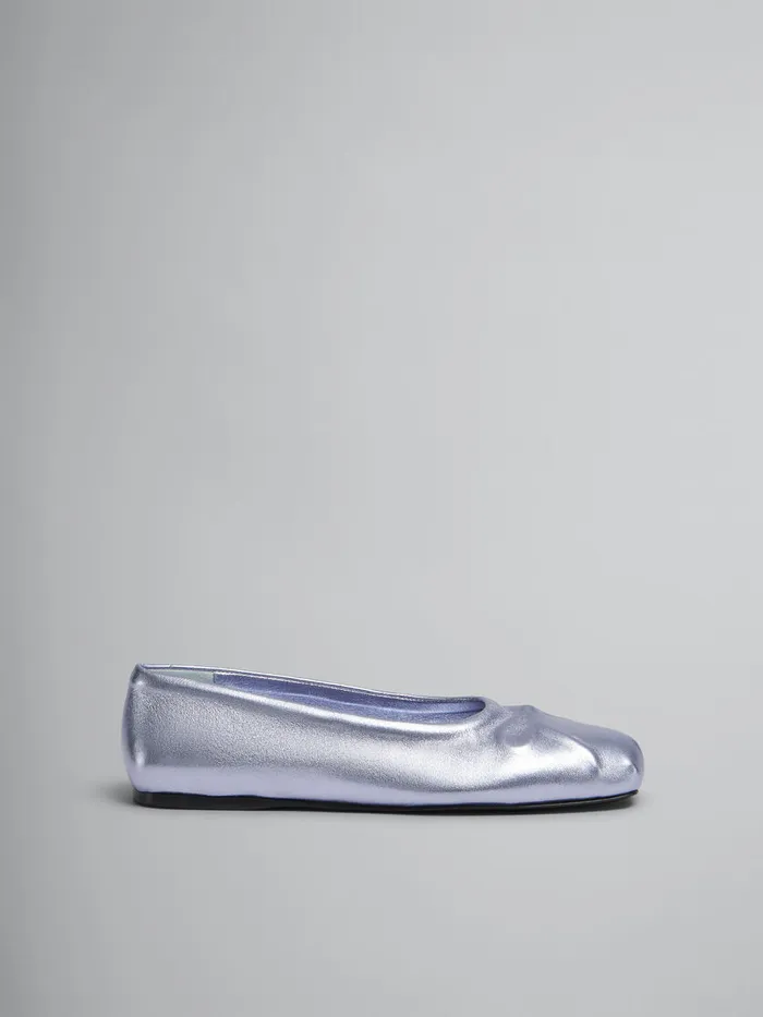 Light Blue Nappa Leather Seamless Little Bow Ballet Flat Women Marni Flats