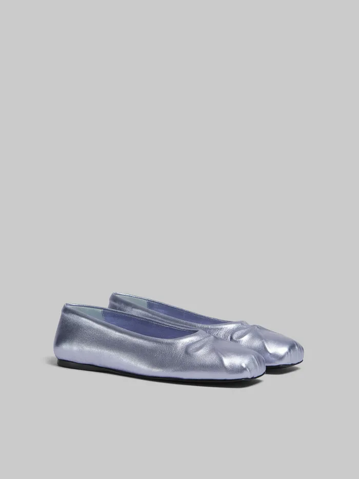 Light Blue Nappa Leather Seamless Little Bow Ballet Flat Women Marni Flats