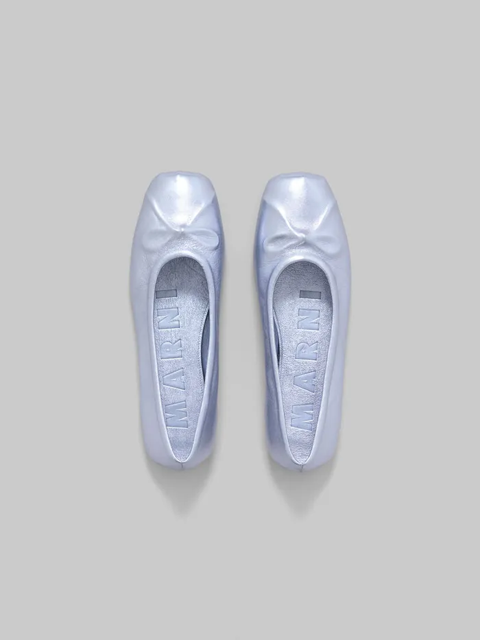 Light Blue Nappa Leather Seamless Little Bow Ballet Flat Women Marni Flats