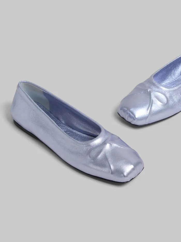 Light Blue Nappa Leather Seamless Little Bow Ballet Flat Women Marni Flats