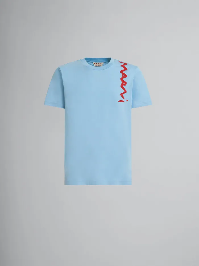 Light Blue Organic Cotton Tshirt With Marni Mending Logo Men Marni Tops and TShirts