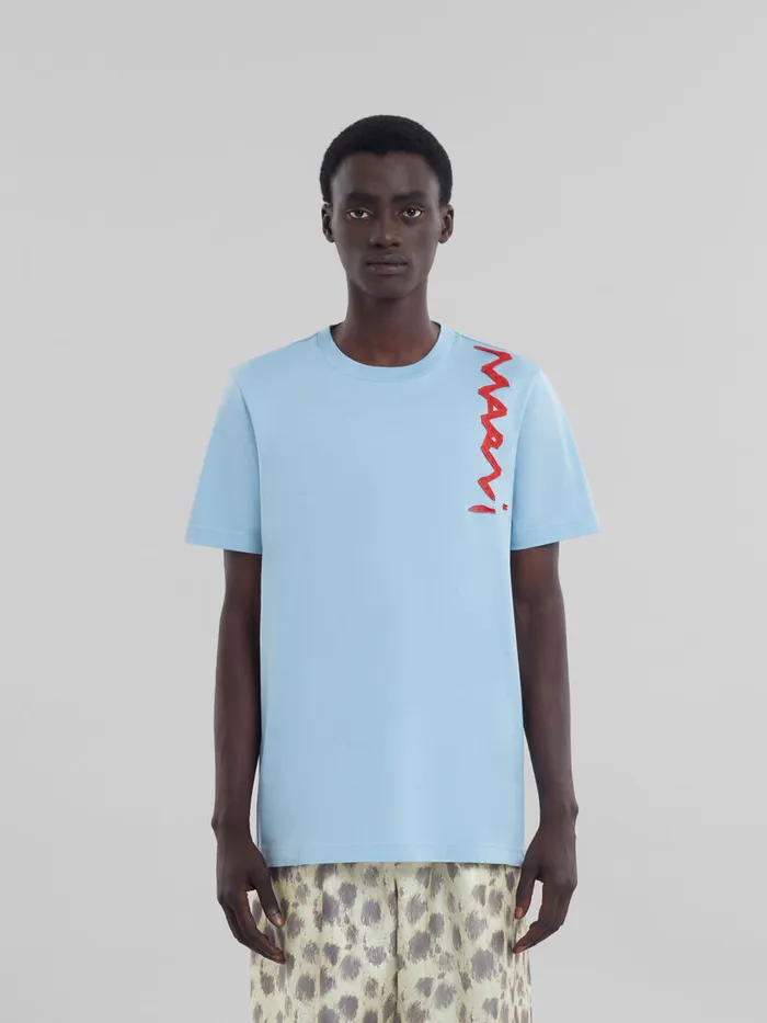 Light Blue Organic Cotton Tshirt With Marni Mending Logo Men Marni Tops and TShirts