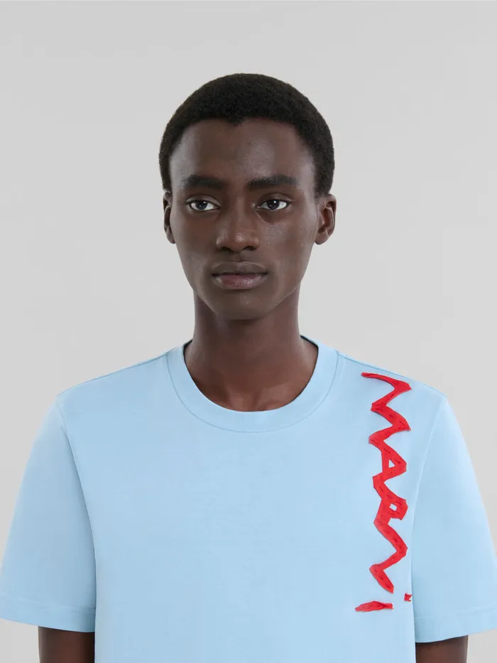 Light Blue Organic Cotton Tshirt With Marni Mending Logo Men Marni Tops and TShirts