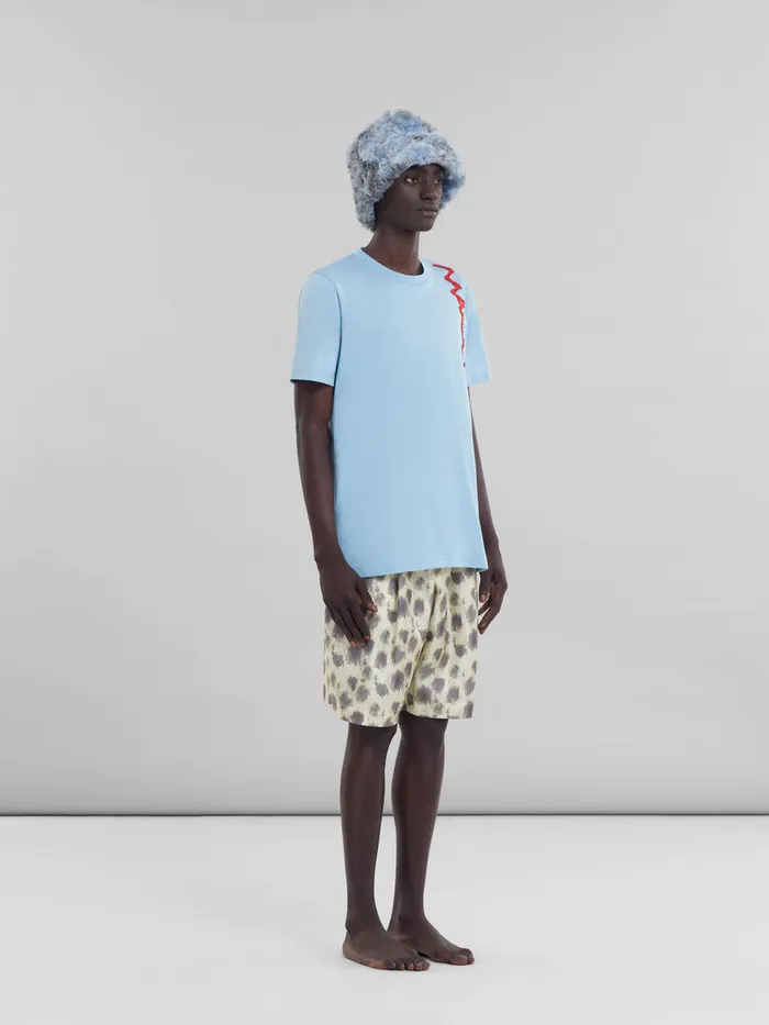 Light Blue Organic Cotton Tshirt With Marni Mending Logo Men Marni Tops and TShirts