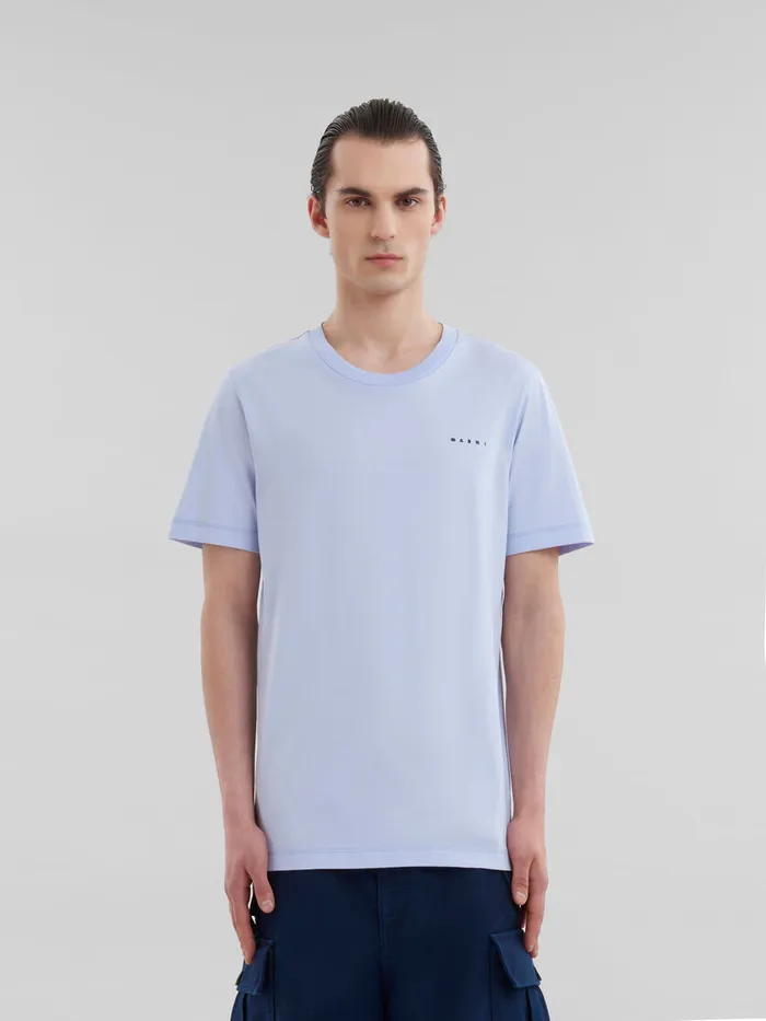 Light Blue Organic Cotton Tshirt With Mini Marni Logo Men Marni Tops and TShirts