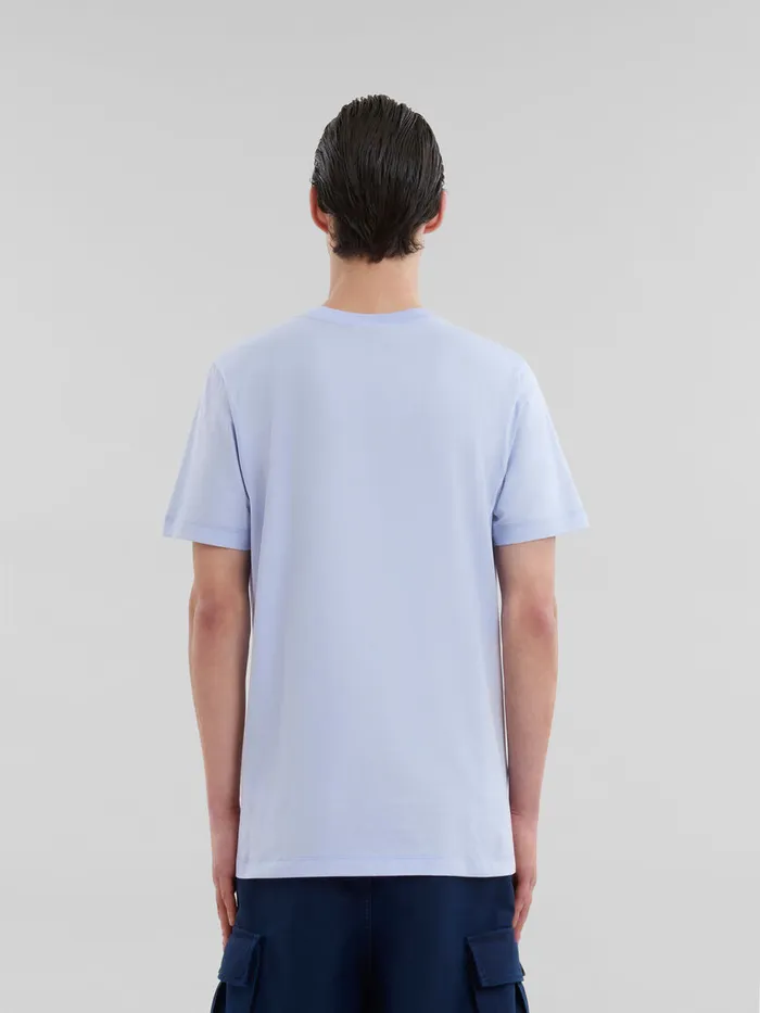 Light Blue Organic Cotton Tshirt With Mini Marni Logo Men Marni Tops and TShirts