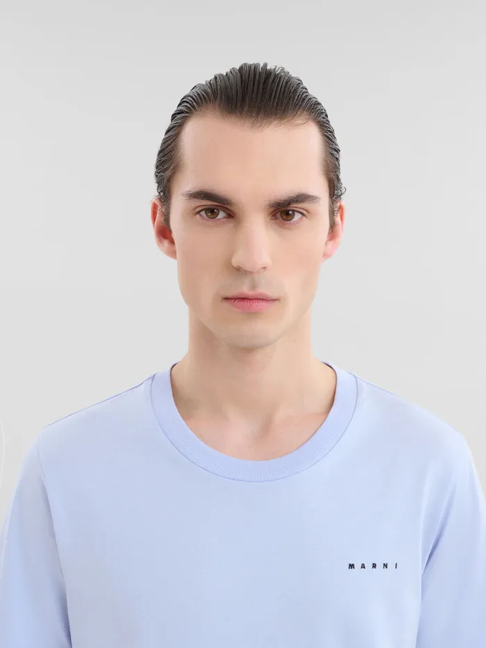 Light Blue Organic Cotton Tshirt With Mini Marni Logo Men Marni Tops and TShirts
