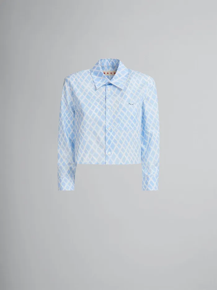 Light Blue Organic Poplin Cropped Shirt With Landscapes Print Women Marni Tops and TShirts