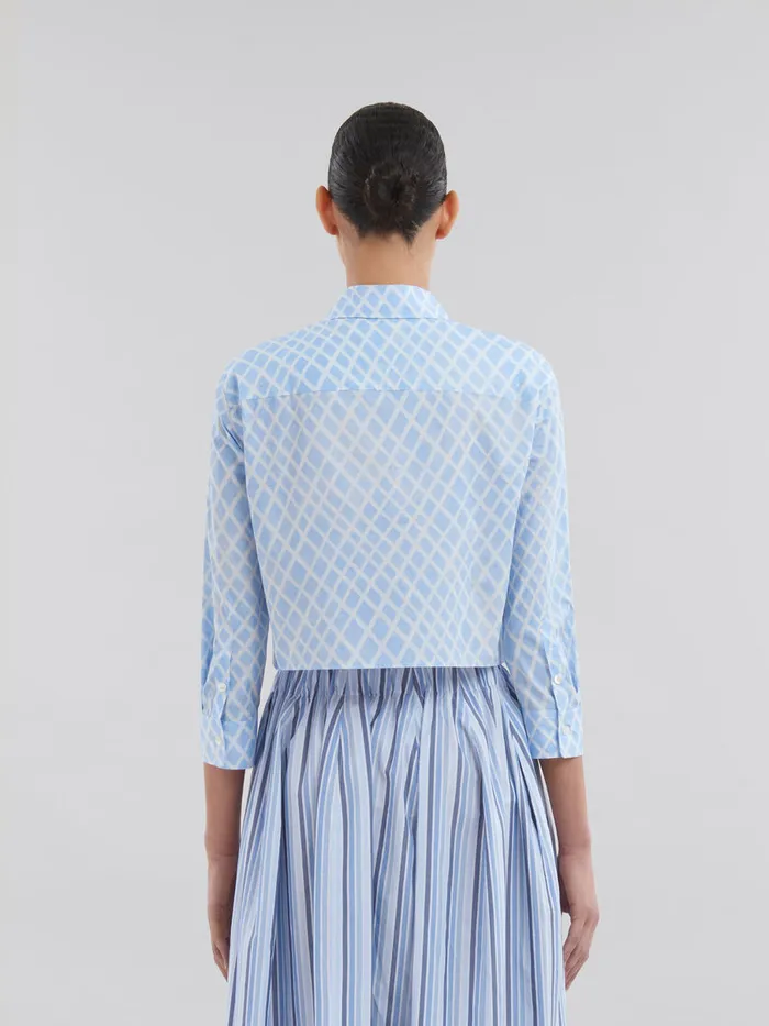 Light Blue Organic Poplin Cropped Shirt With Landscapes Print Women Marni Tops and TShirts