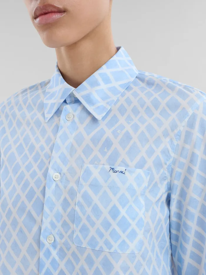 Light Blue Organic Poplin Cropped Shirt With Landscapes Print Women Marni Tops and TShirts