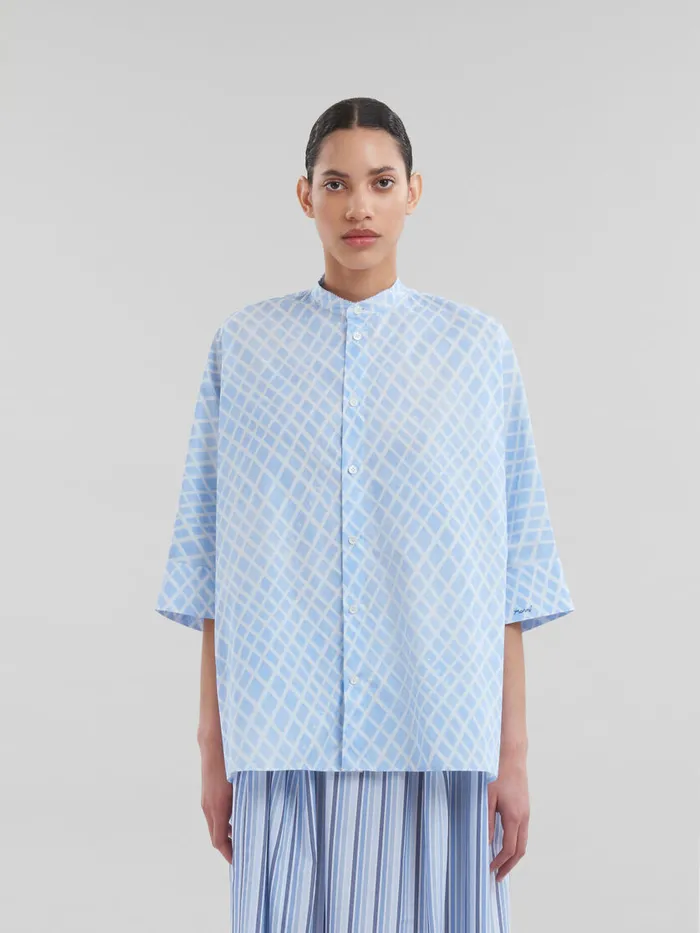 Light Blue Poplin Kimono Shirt With Landscapes Print Women Marni Tops and TShirts