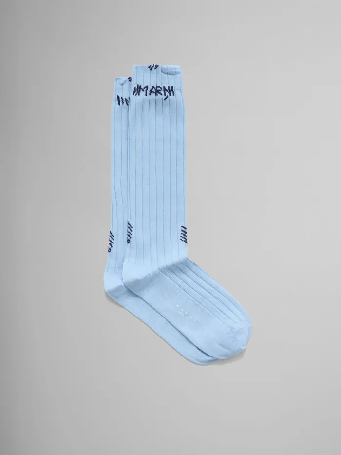Light Blue Ribbed Cotton Socks With Marni Mending Women Marni Socks