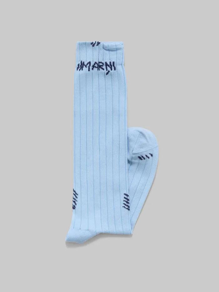 Light Blue Ribbed Cotton Socks With Marni Mending Women Marni Socks