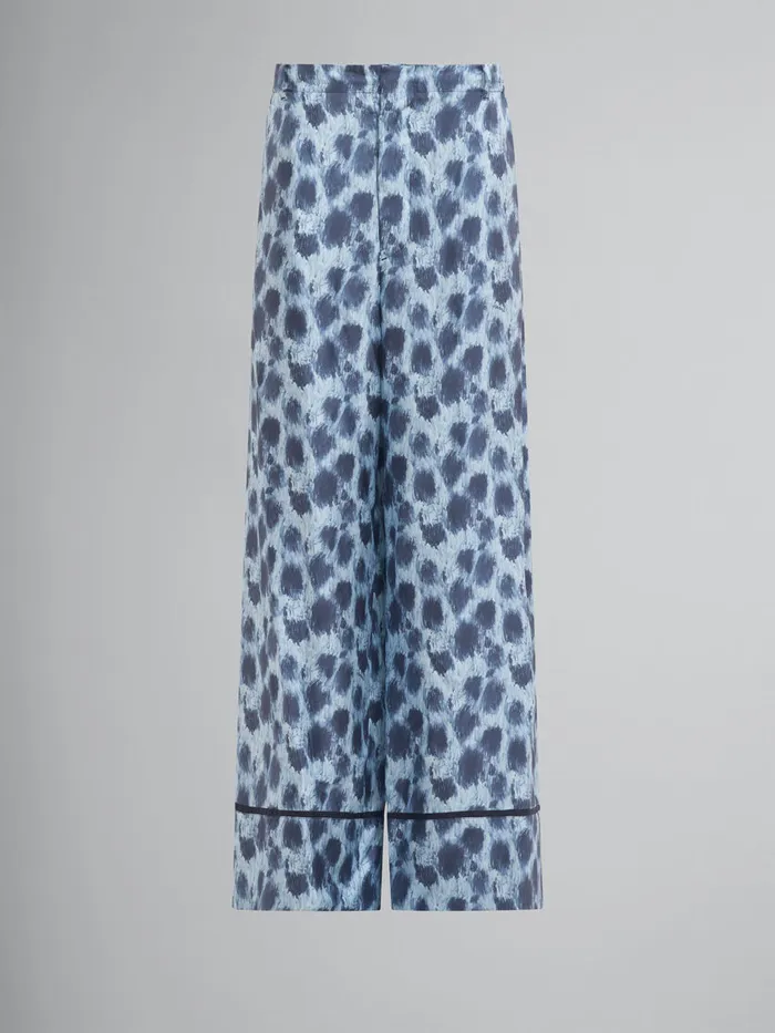 Light Blue Silk Palazzo Trousers With Crayon Leopard Print Women Marni Pants