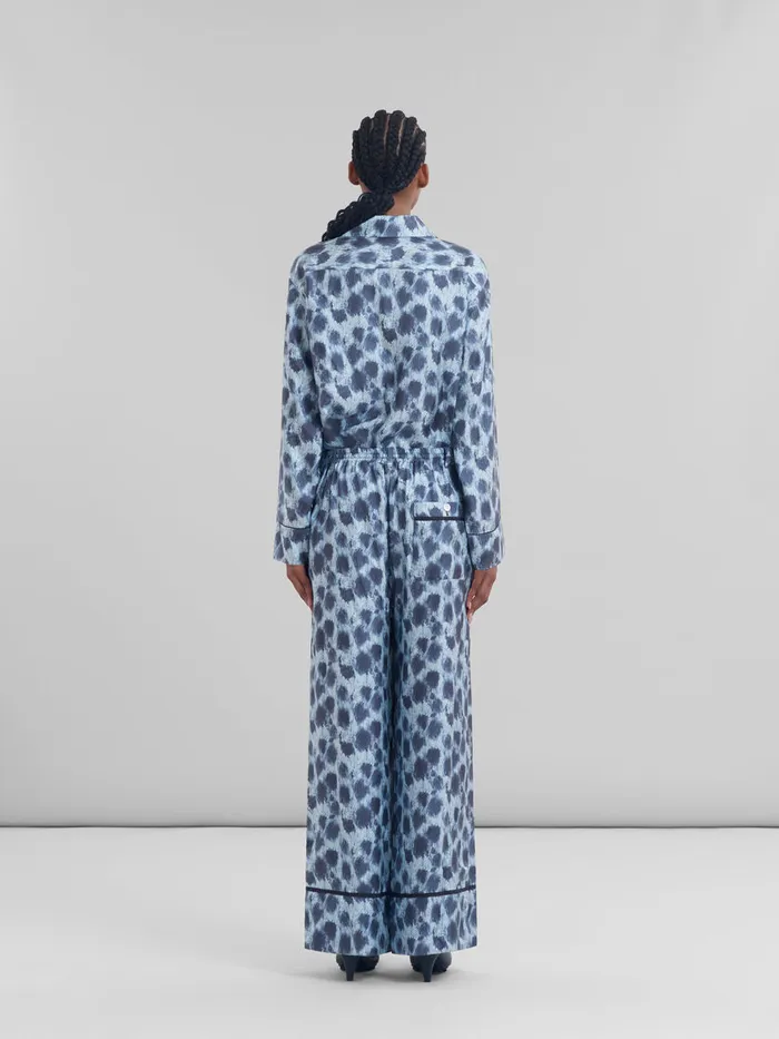 Light Blue Silk Palazzo Trousers With Crayon Leopard Print Women Marni Pants