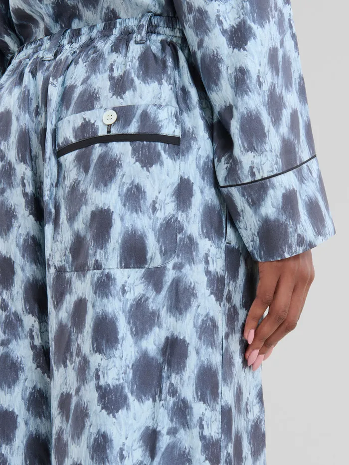 Light Blue Silk Palazzo Trousers With Crayon Leopard Print Women Marni Pants