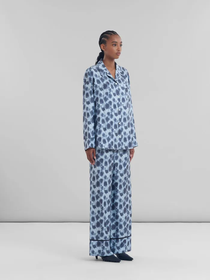 Light Blue Silk Palazzo Trousers With Crayon Leopard Print Women Marni Pants