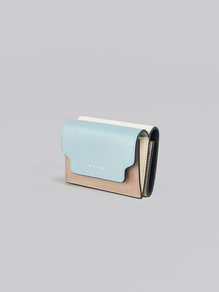 Light Green Beige And White Saffiano Leather Trifold Wallet Women Marni Wallets and Small Leather Goods