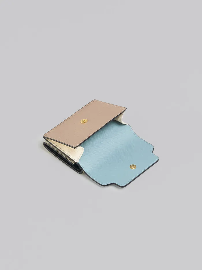 Light Green Beige And White Saffiano Leather Trifold Wallet Women Marni Wallets and Small Leather Goods